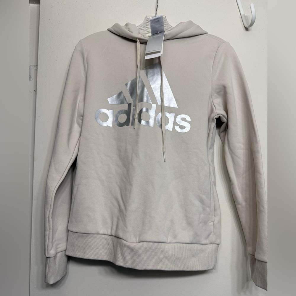 Adidas Women’s Hoodie Sweatshirt | Beige / Cream | Metallic Silver Logo | NWT S